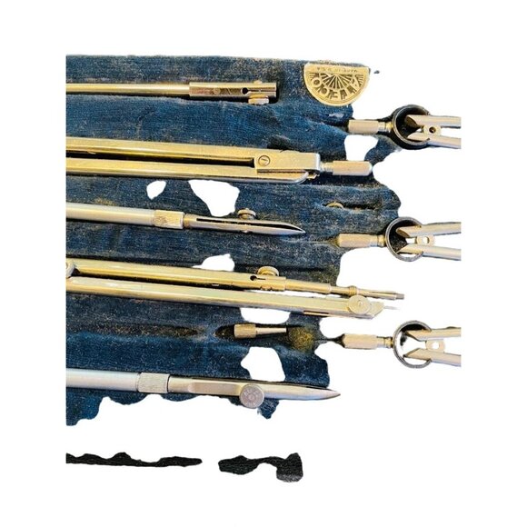 Vintage ATECO Drafting Compass Set 8 Piece Metal Case Made in USA for Architects - Picture 7 of 11